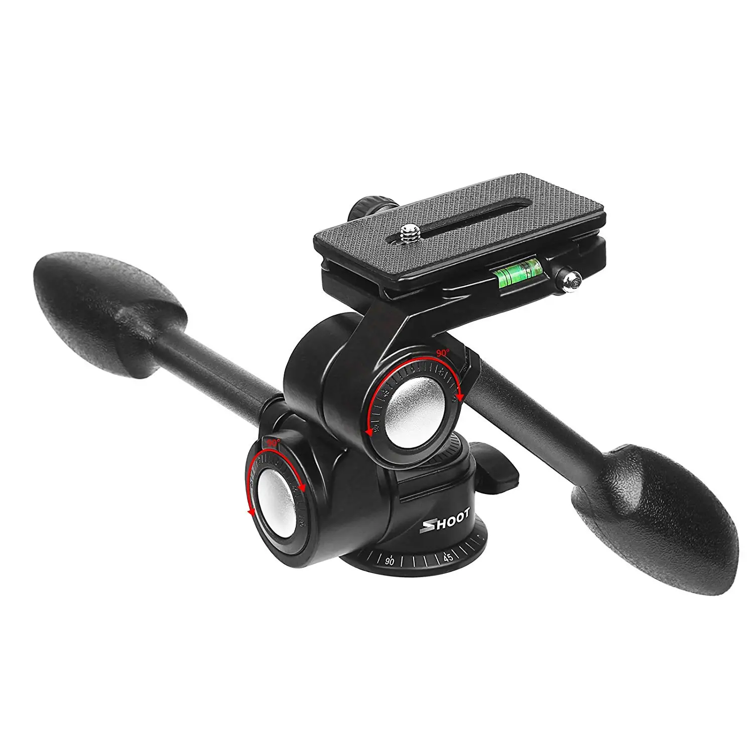 

SHOOT Double Handle 3-Way Tripod Pan Head Tilt Head Ball with 1/4 inch Quick Release Plate for Tripod, Monopod, Slider, DSLR C