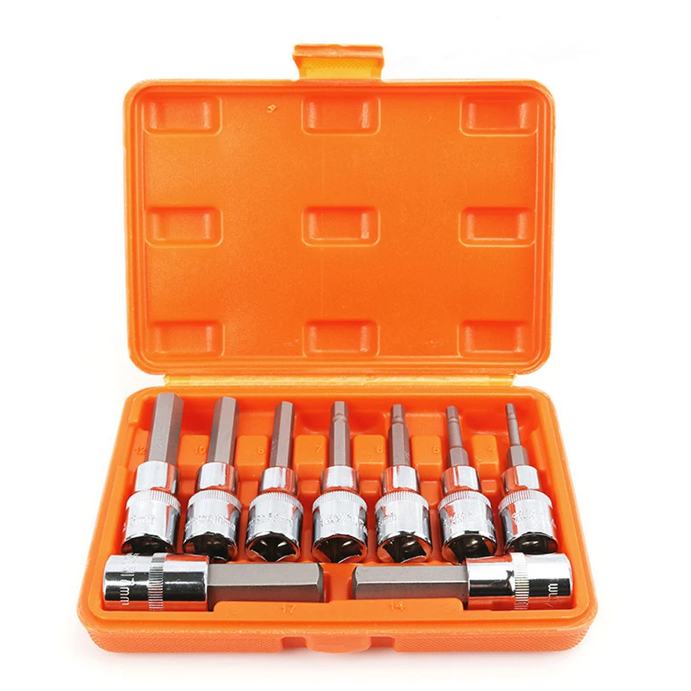 

9pcs 1/2" Chrome Vanadium Steel Lengthened Hexagon Sleeve Kit Sockets for Auto Repair Shop Factory DIY