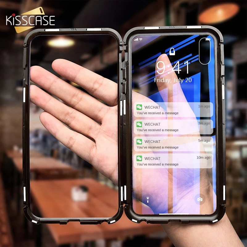 KISSCASE Magnetic Metal Phone Case For iPhone 6 6S 7 8 Plus Magnet Tempered Glass Cases X XR XS MAX Covers Fundas |
