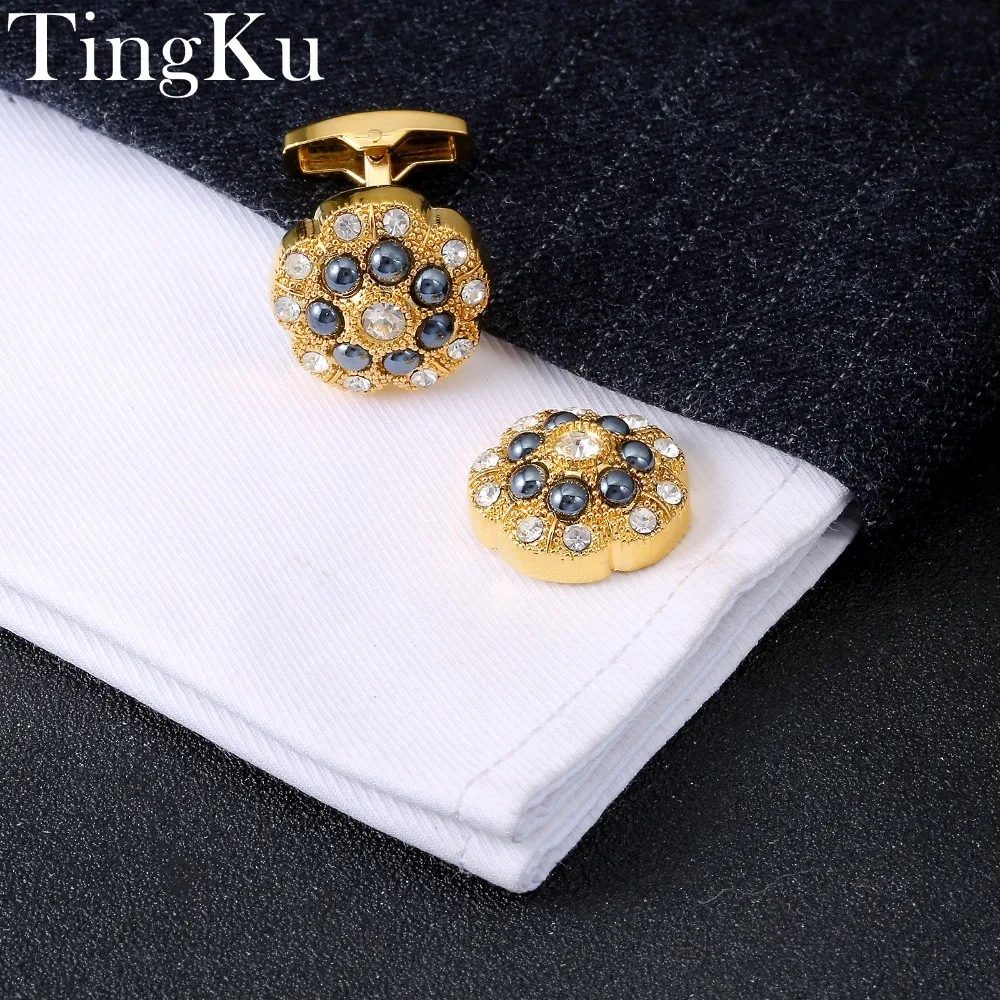 

High quality cufflinks shirt gifts for mes luxury Brand Wedding Cuff links Buttons Golden with stones set men jewelry for groom