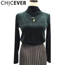 Chicever водолазка женские бархатные футболки для Для женщин Топ с длинным рукавом Осень Зимняя одежда корейская мода черный