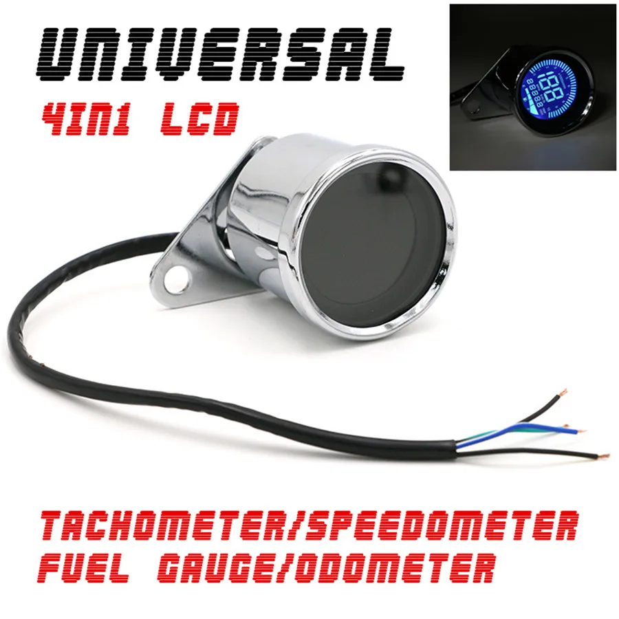 

Universal 4 In 1 Motorcycle Retro LED LCD Tachometer Speedometer Fuel Level Gauge Odometer Assembly Cafe Racer