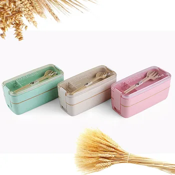 

For Environmental Protection Wheat Straw Stalk Lunch-box Wheat Material 750ml Double-deck Lunch Box Can Microwave Lunch Box