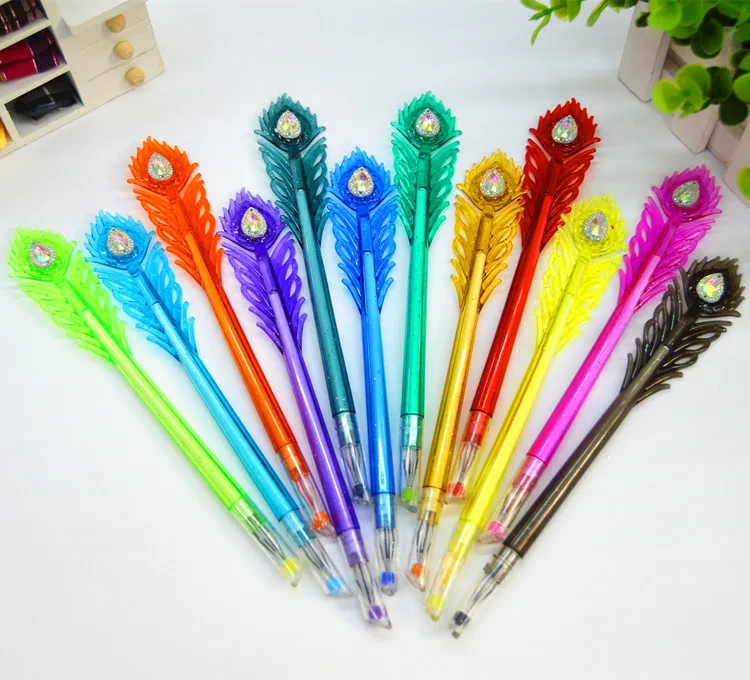

Ellen Brook 1 Piece Korean Stationery Cute Peacock Feather Rhinestone Pen Advertising Creative School Office Supplies Gel Pens
