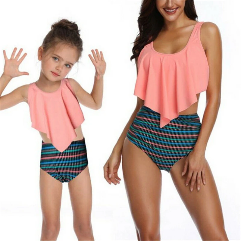 

Mother Daughter Swimwear Floral Family Costume Bathing Suit Women Swimming Suit Girls Bikini Set Summer Family Swimming Costume