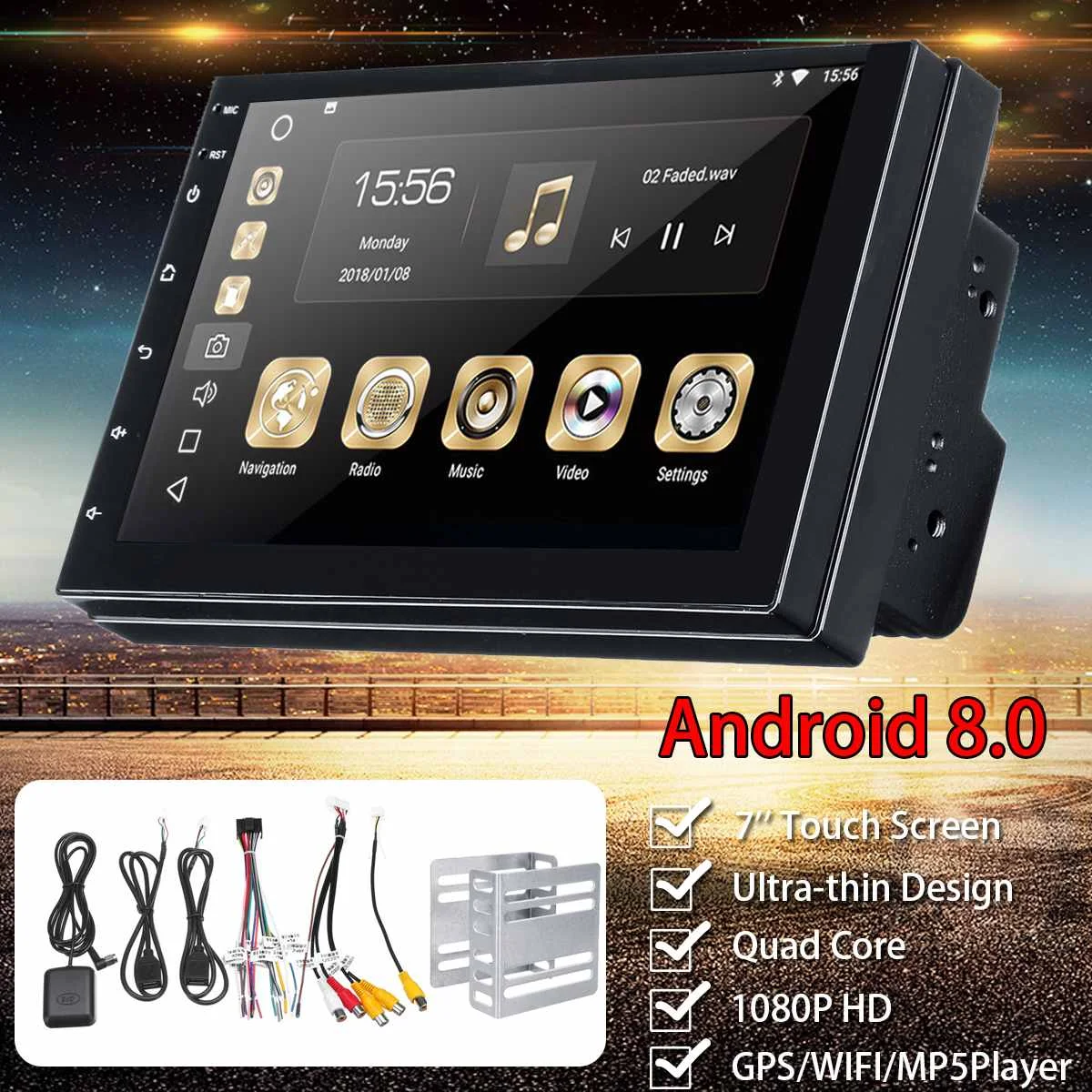 

2 DIN Car Stereo 7 Inch Android 8 Quad Core Radio WIFI Car MP5 Player Multi functional