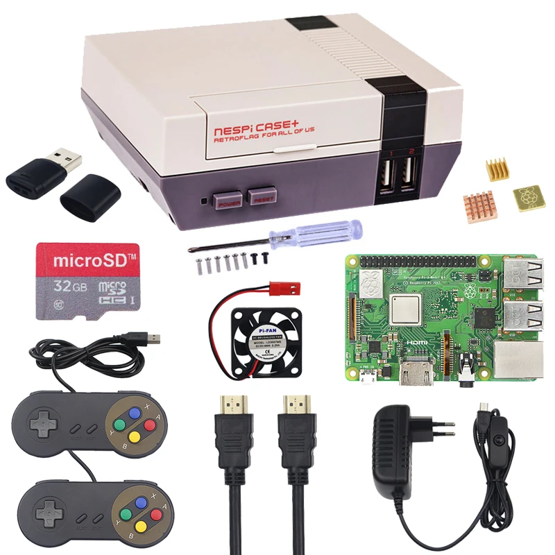 

UK Raspberry Pi 3 Model B+ Plus NESPi CASE+ Starter Kit + 32GB SD Card + 3A Power Adapter + Gamepad + Heatsinks + Fan + HDMI
