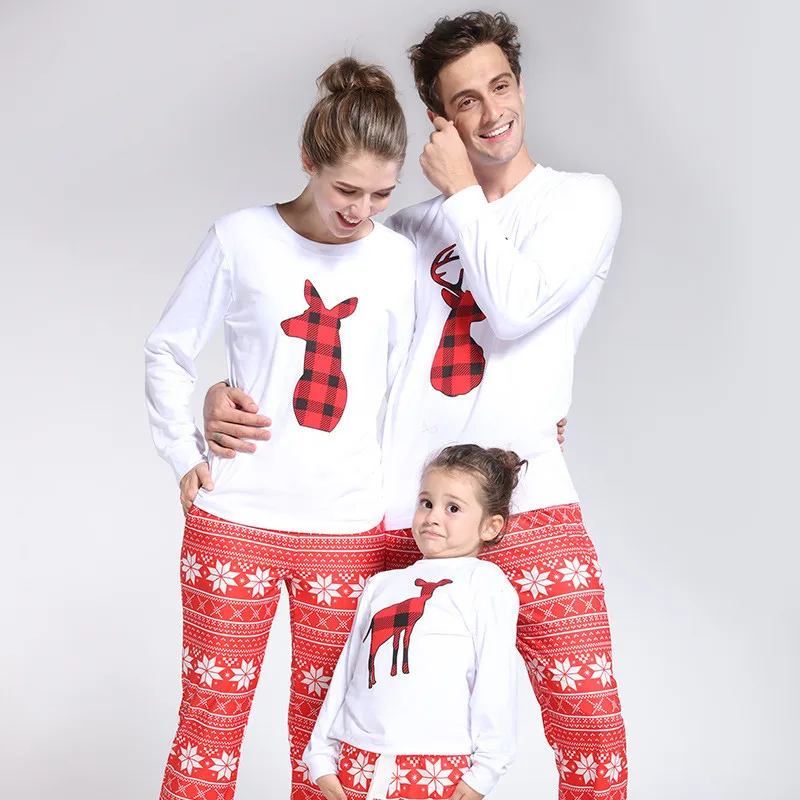 

New Kids Adult Family Matching Christmas Pajamas Sets Cotton Xmas Print Long Sleeve O Neck Sleepwear Nightwear