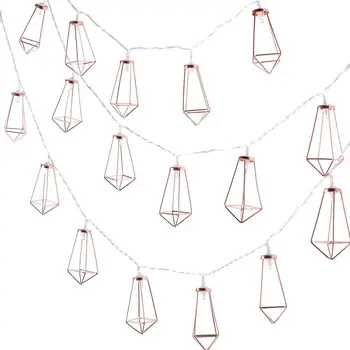 

20 LED Rose Gold Geometric Fairy Lights - USB Powered, Boho Metal Cage Bedroom String Lights for Wedding Decorations Part