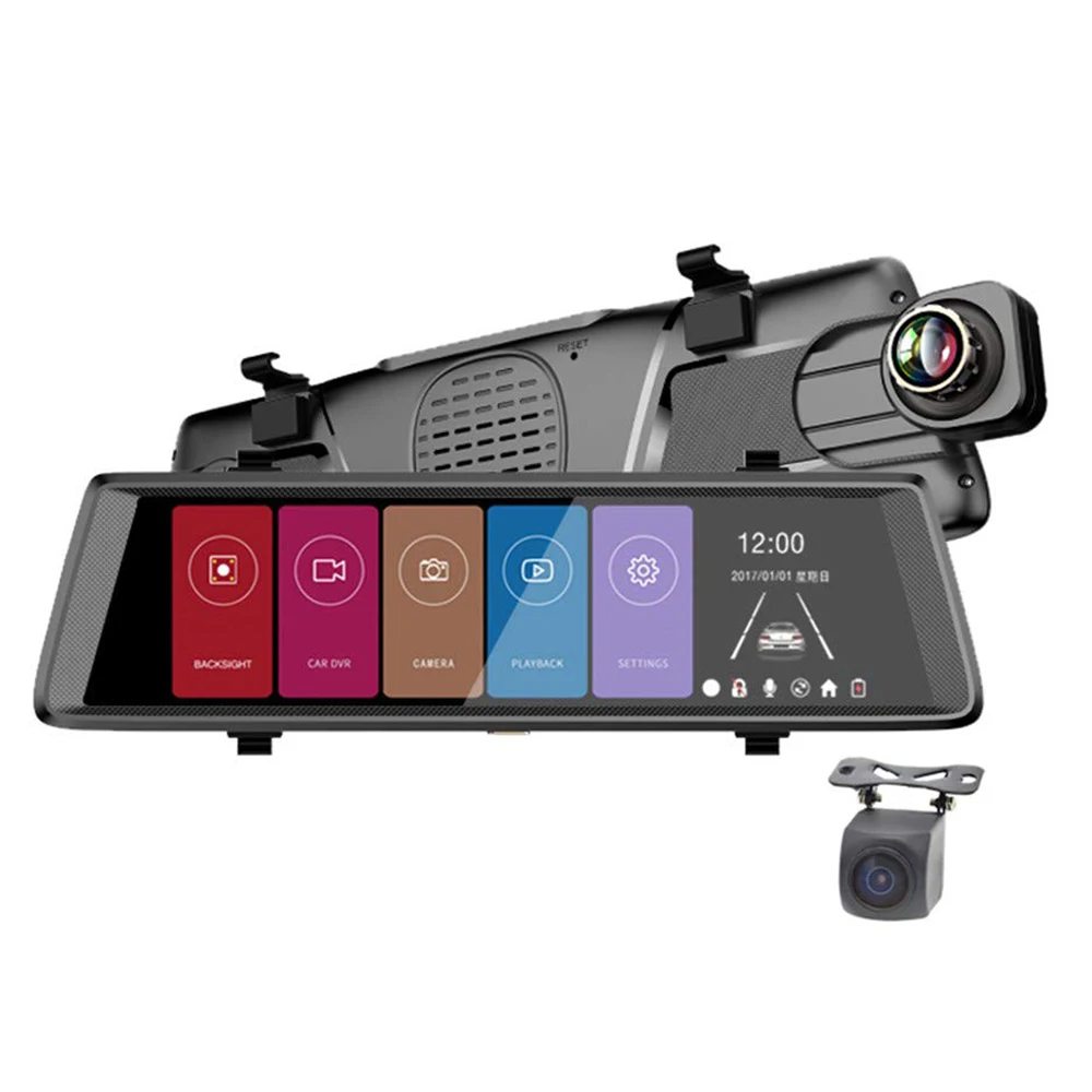 Dash Cam Backup Camera 10 Inch Press Screen 1080P Stream Media Dual Lens Full Hd Reverse Camera 170 Degree Wide Angle With Bac