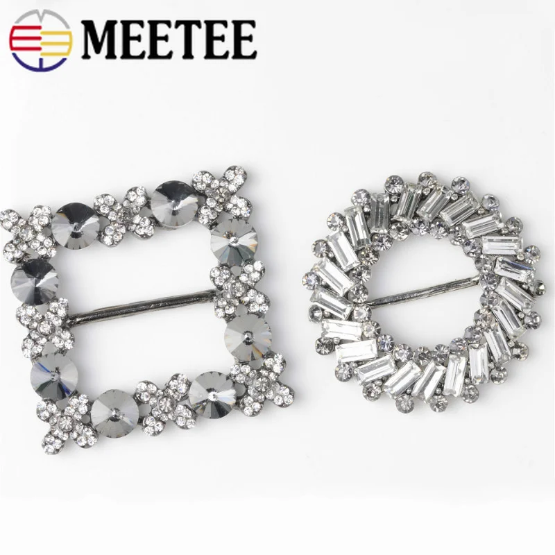 

Meetee 2/4pc 4cm Round Square Rhinestone Ribbon Buckles Clothing Coat Shoes DIY Accessories Handbag Buttons Decoration BF201