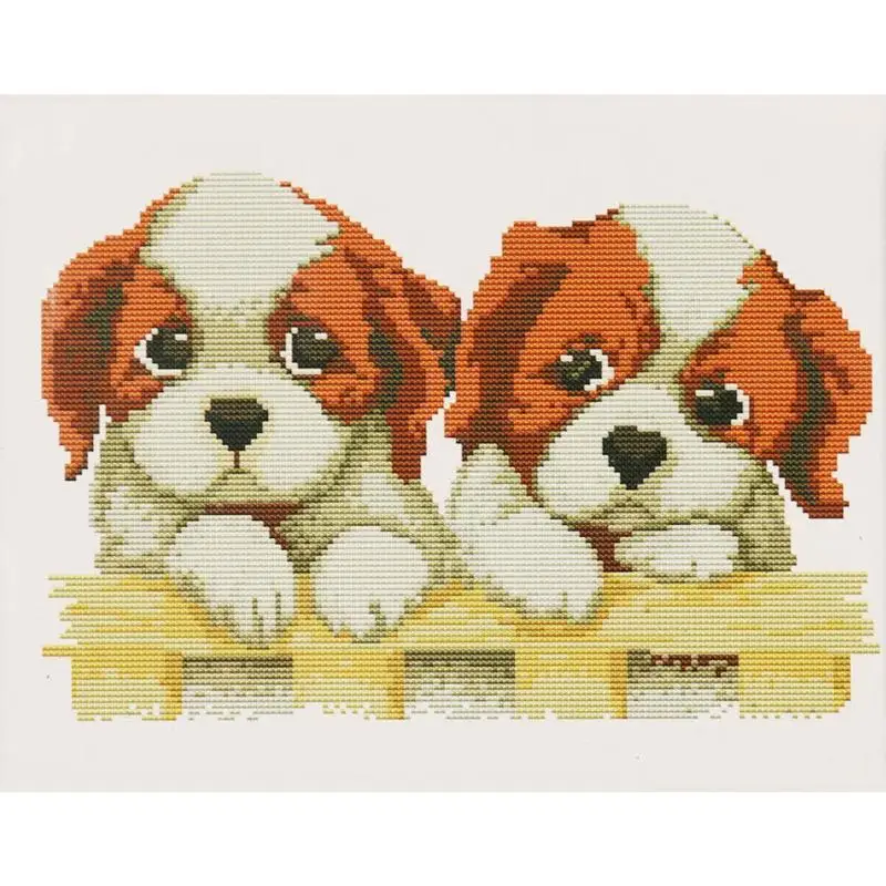 

Cute Two Puppies Dog Cotton Thread Cross Stitch DIY Needlework Embroidery Kits Home Decor