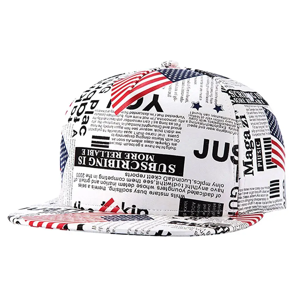

WuKe Embroidery Snapback, Baseball Hat Flat Brim Hip Hop Caps, Beige American newspaper pattern