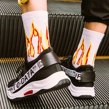 

Men Fashion Hip Hop Sock Unisex On Fire Hipster Crew Socks Red Flame Blaze Power Torch Street Style Skateboard Cotton Long Socks