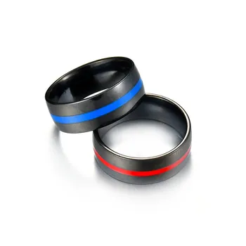 

RONGQING red blue stripe Lovers Rings Fashion Jewelry 316 Stainless Steel Rings for women 12pcs/pack wholesale