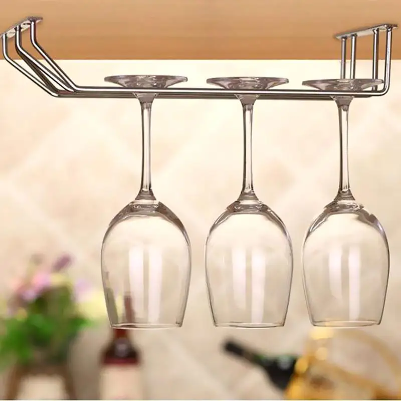 

Stainless Steel Wine glass holder Hanging Drinking Glasses Stemware Rack Under Cabinet Storage Double Row Hanging Bar Shelf