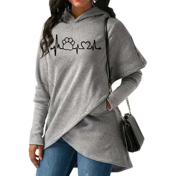 

Split Dog Paw Love Letters Print Hoodies For Women Sweatshirts Tops Kawaii Hoodies Funny Thick Print Corduroy Creative And For