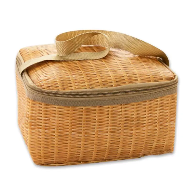 Портативный ротанга сумка тоут для ланча Пикник имитация ротанга противоударный Алюминий фильм сумка для еды с теплоизоляцией для пикника