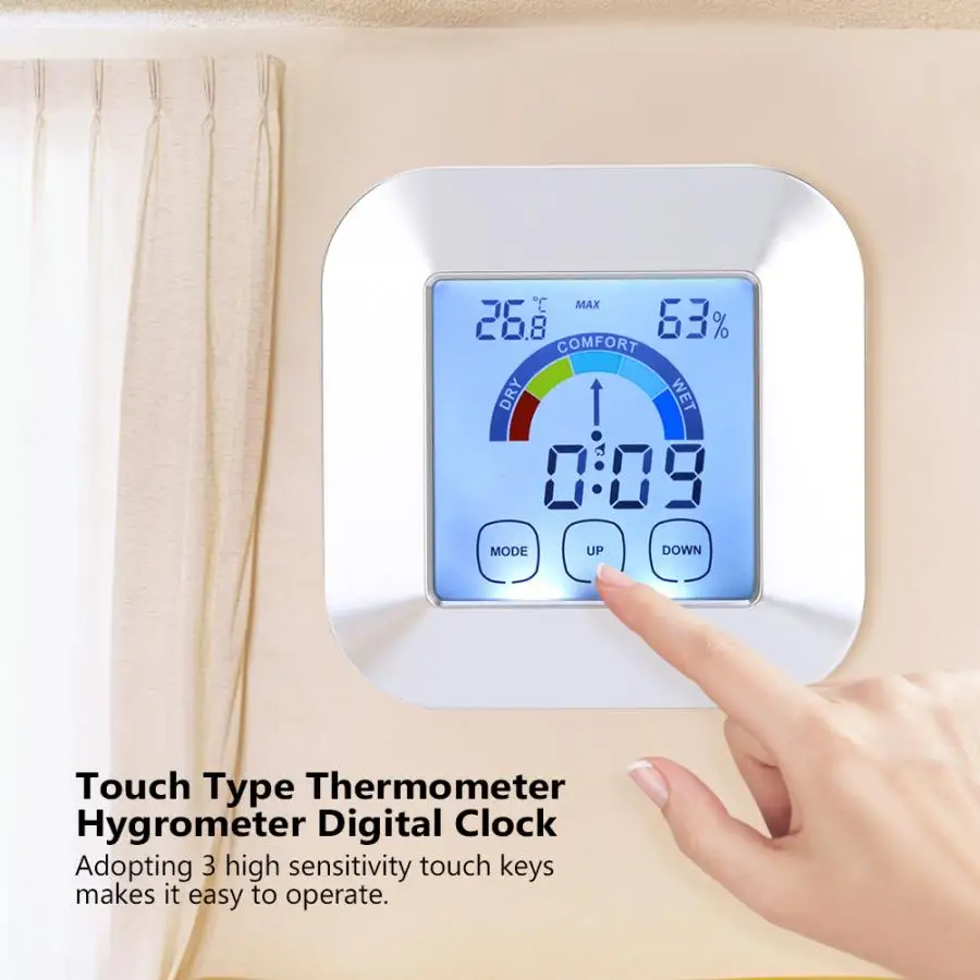 

Termometro Digital Humidity Meter Time Display Clock Meteo Station Hygrometer Touch Temperature Meter