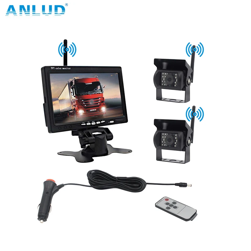 

ANLUD Car Split Screen Rear View Camera Monitor Digital Wireless IR Backup Cameras P/N for Truck Bus Car Assistance
