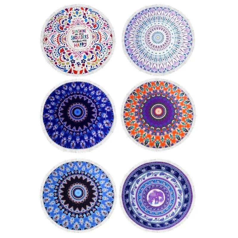 

Microfiber Cushion Digital Floral Printed Beach Towel Round Geometric Towel