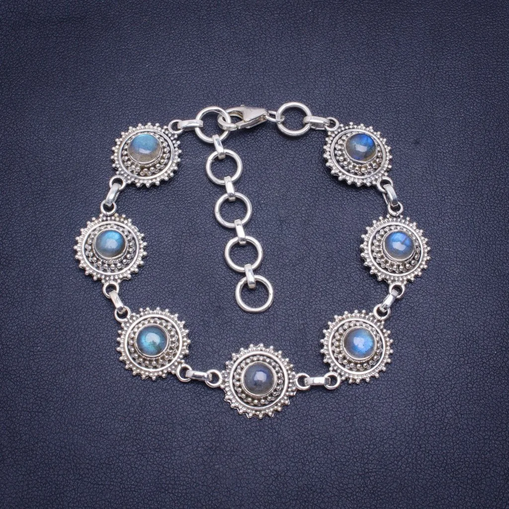 

Natural Blue Fire Labradorite Handmade Unique 925 Sterling Silver Bracelet 6.75-8.5" A3050