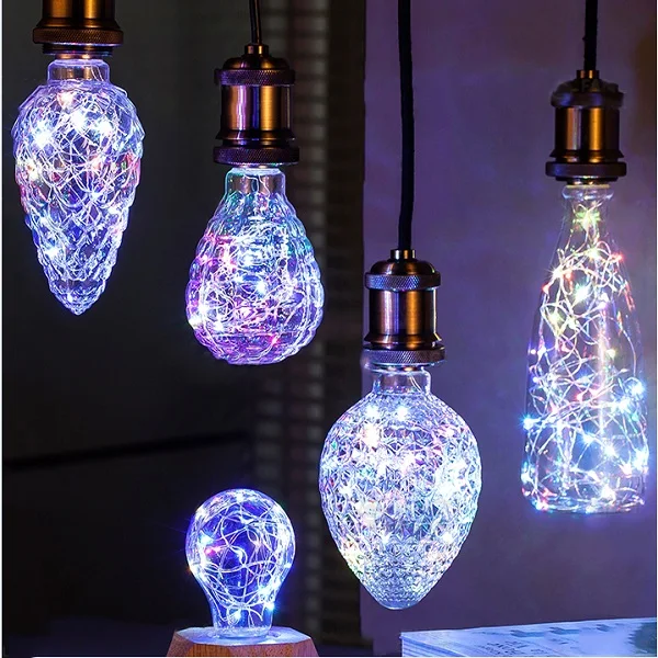 

Smuxi AC85-265V 3W E27 Big Bottle Pine Cones Balloon Strawberry A19 RGB Light Bulb Colourful copper filament pendant light