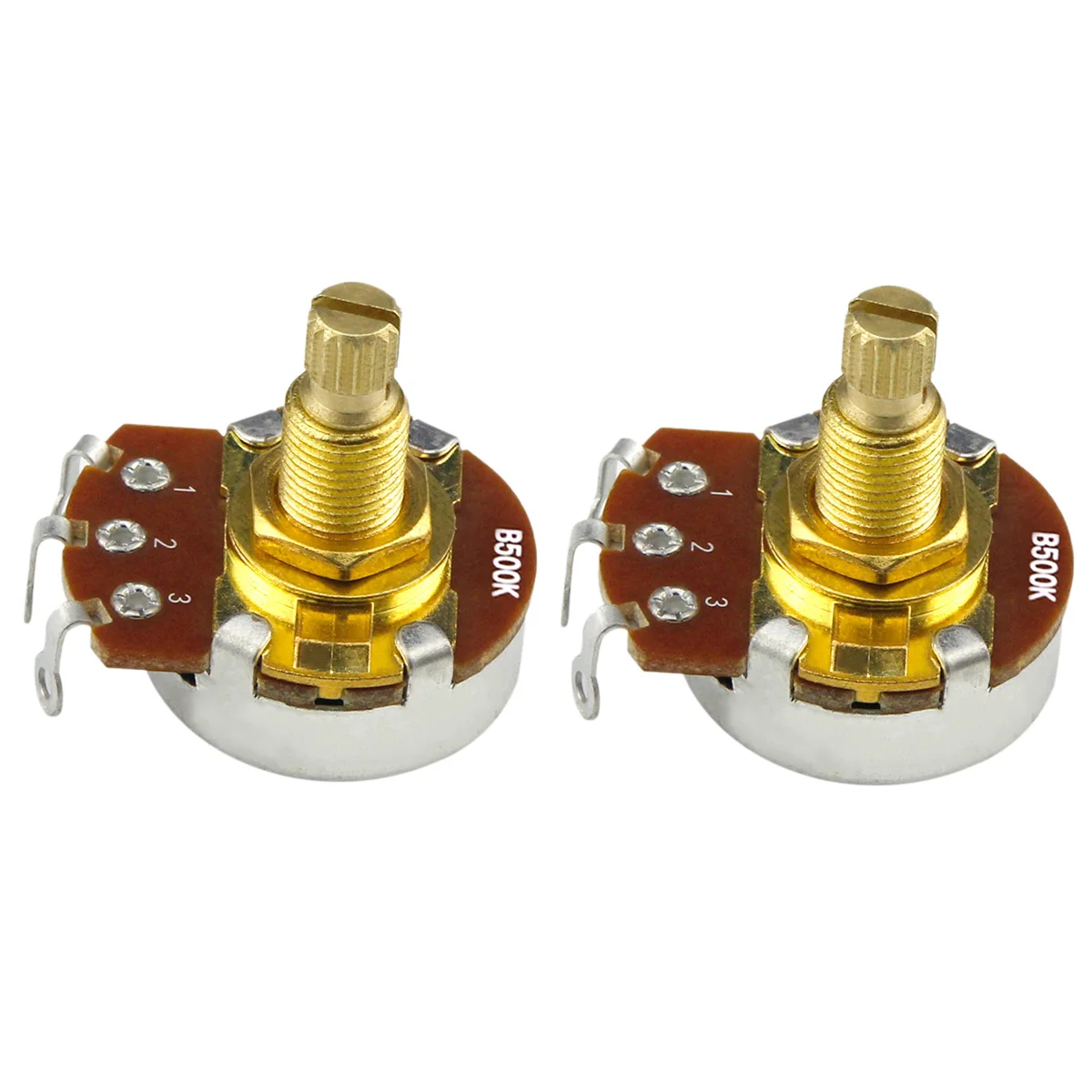 

NEW 2pcs Long Split Shaft Guitar Potentiometers Pots Volume Tone Control Gold Guitar Accessories -A250K/B250K/A500K/B500K Choose