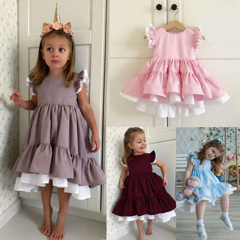 PUDCOCO/милое детское праздничное платье принцессы для маленьких девочек; Пышное Платье-пачка; Однотонный сарафан с оборками; летняя модная одежда; От 1 до 6 лет