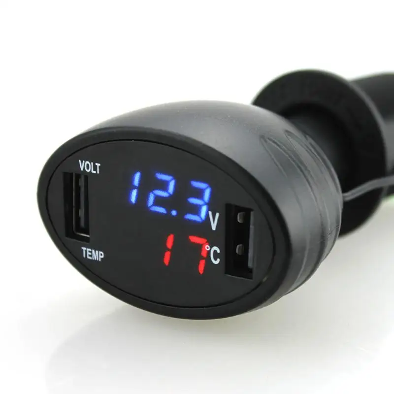 

3in1 12V/24V Temperature Meter Voltage Gauge Cigarette Lighter Accessory Digital LED Car Voltmeter Thermometer Auto USB Charger