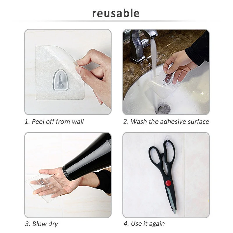 Anti-skid Hooks Transparent Traceless Strong Sticky Wall Hanging Hooks 2-10 Pcs