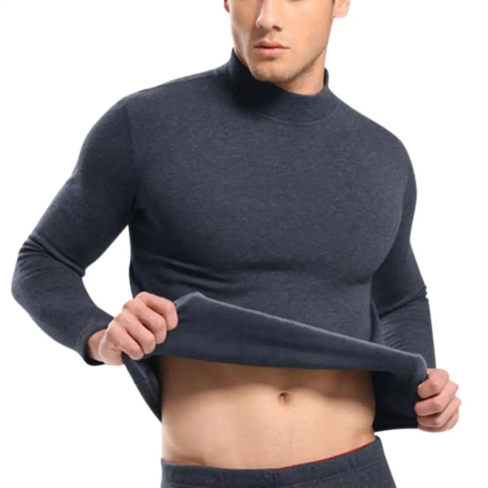 

2019 New Men Thermal Underwear Tops Solid Color Thicken Turtleneck Thickened High Neck Warm Winter Tops