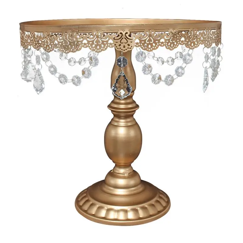 

Antique Cake Stand Round Cupcake Stands Metal Dessert Display with Crystal Beads for Wedding Birthday Party - Size L(Gold)