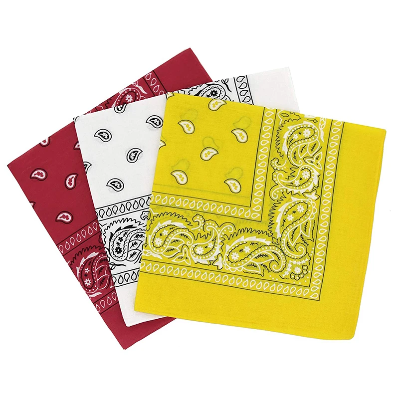 

Paisley bandanas set of 3 - Headband cashmere cotton scarf, trendy hair accessory (White red yellow)