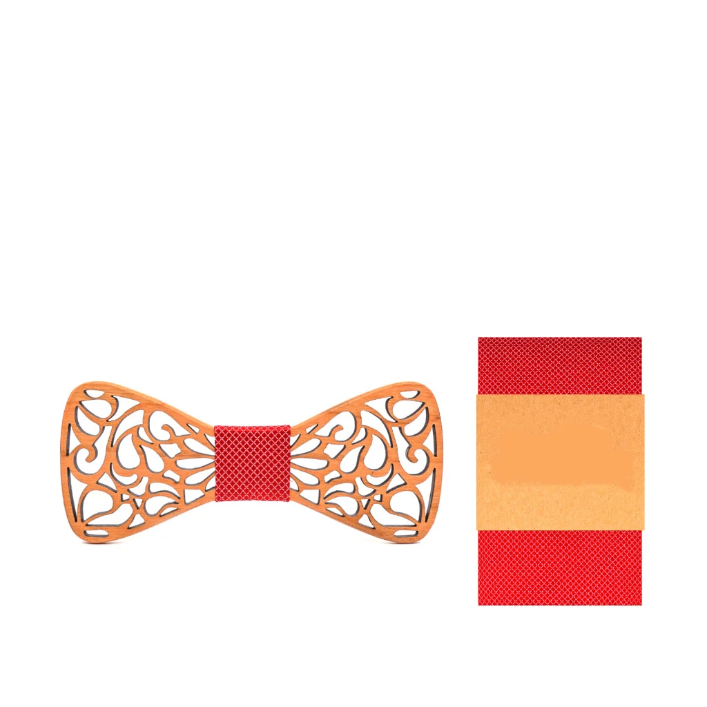 

Fashion Wooden Bow Tie And Handkerchief Set Men's Plaid Bow Tie Wood Hollow Floral Wooden Bowtie Necktie And Box