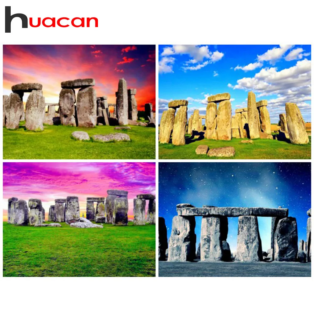 

Huacan Diamond Painting Scenery Cross Stitch Kits Diamond Embroidery Stonehenge Full Drill Square Diamond Mosaic Sale Needlework