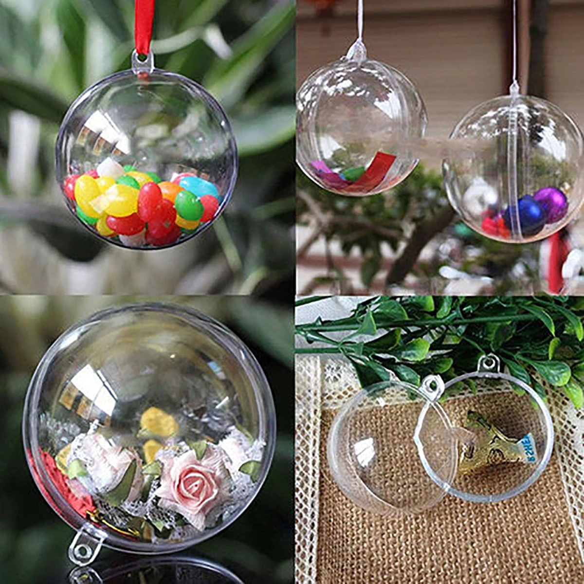 

DIY 5 Ball Transparent Plastic Christmas Baubles Fillable Christmas Tree Decorations