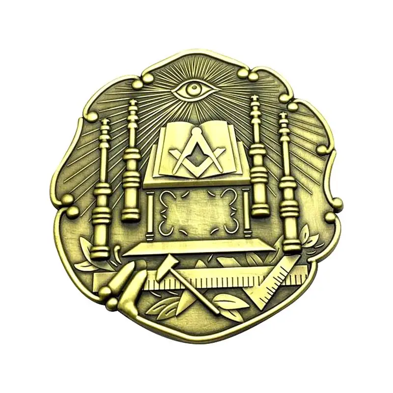 

3" Masonic Car Emblem Antique Gold Altar&Columns Mason Auto Truck Motorcycle Decal Sticker Badge With Red Adhesive