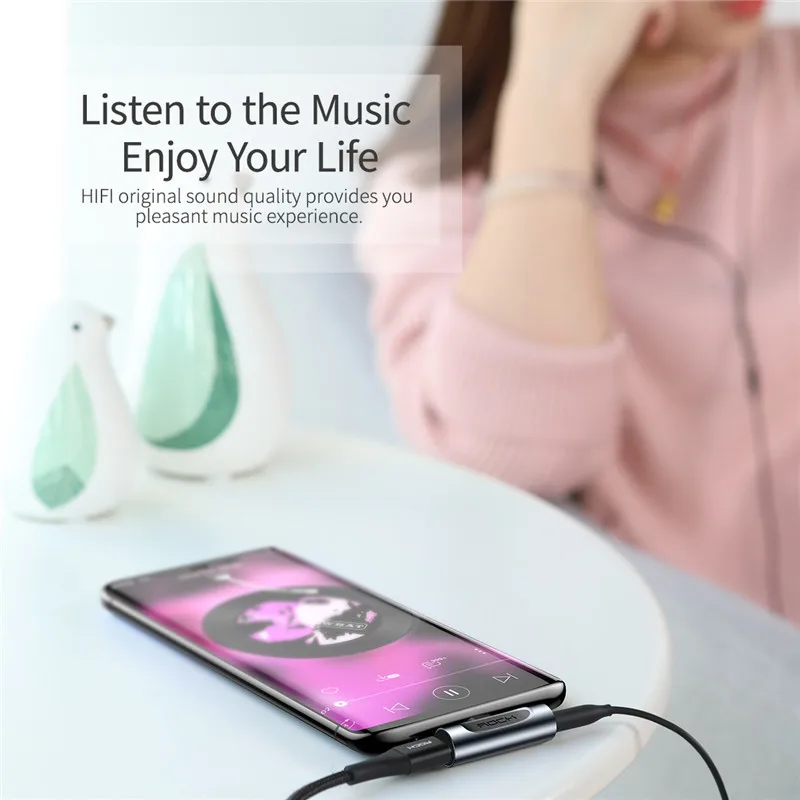 Rock USB C Aux Adapter Type C to Type-c & 3.5mm audio Cable Female Headphone Jack Aux Splitter USB-c Charging For Huawei Macbook