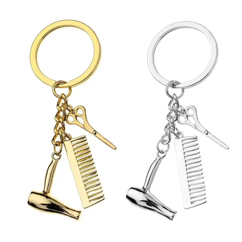 

Creative Hair Dryer Comb Scissors Pendant Keychain Car Key Ring Jewelry