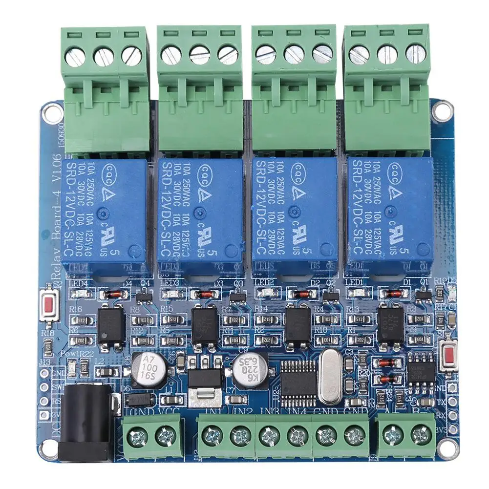 4-Канальный Релейный модуль доска STM8S103F3 DC 12V микроконтроллер RS485 Связь