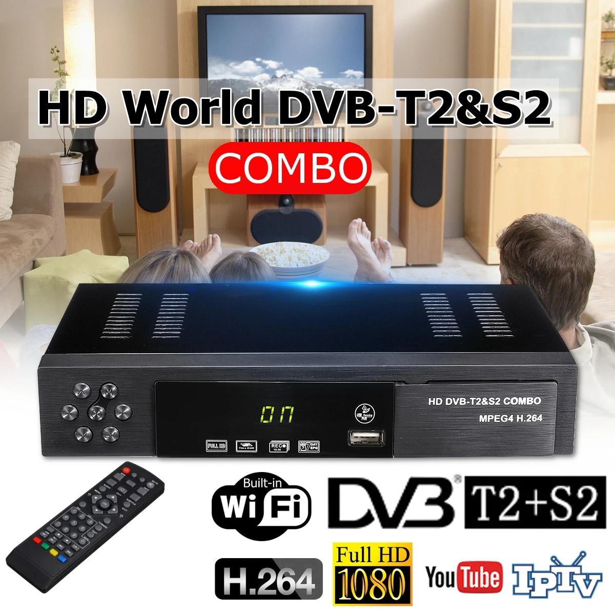 

USB 2.0 DVB S2 T2 TV Tuner DVB-S2 DVB-T2 Combo Receiver set top box Full-HD Digital Smart TV Box MPEG4 Support Wifi Antenna