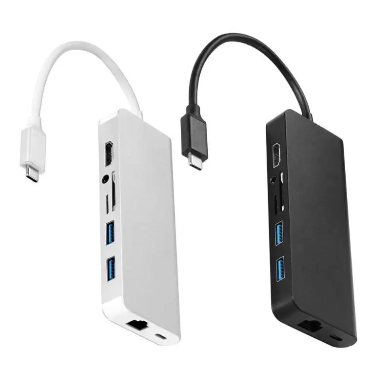 

8 in 1 Type C Hub Type-C to HDMI VGA RJ45 3.5mm Audio SD TF Card USB3.0 PD Charging Port Adapter Cable Converter for Macbook