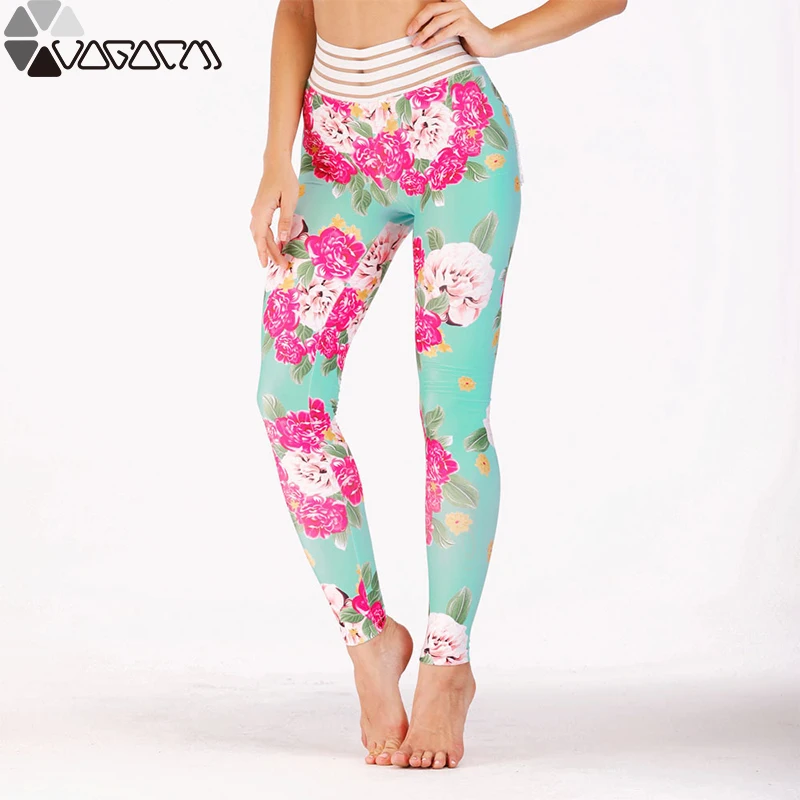 

Mujer Yoga New Flower Printed Women High Waist Push Up Leggings Fashion Hips Pockets Elastic Skinny Dry Quick Fitness Leggings