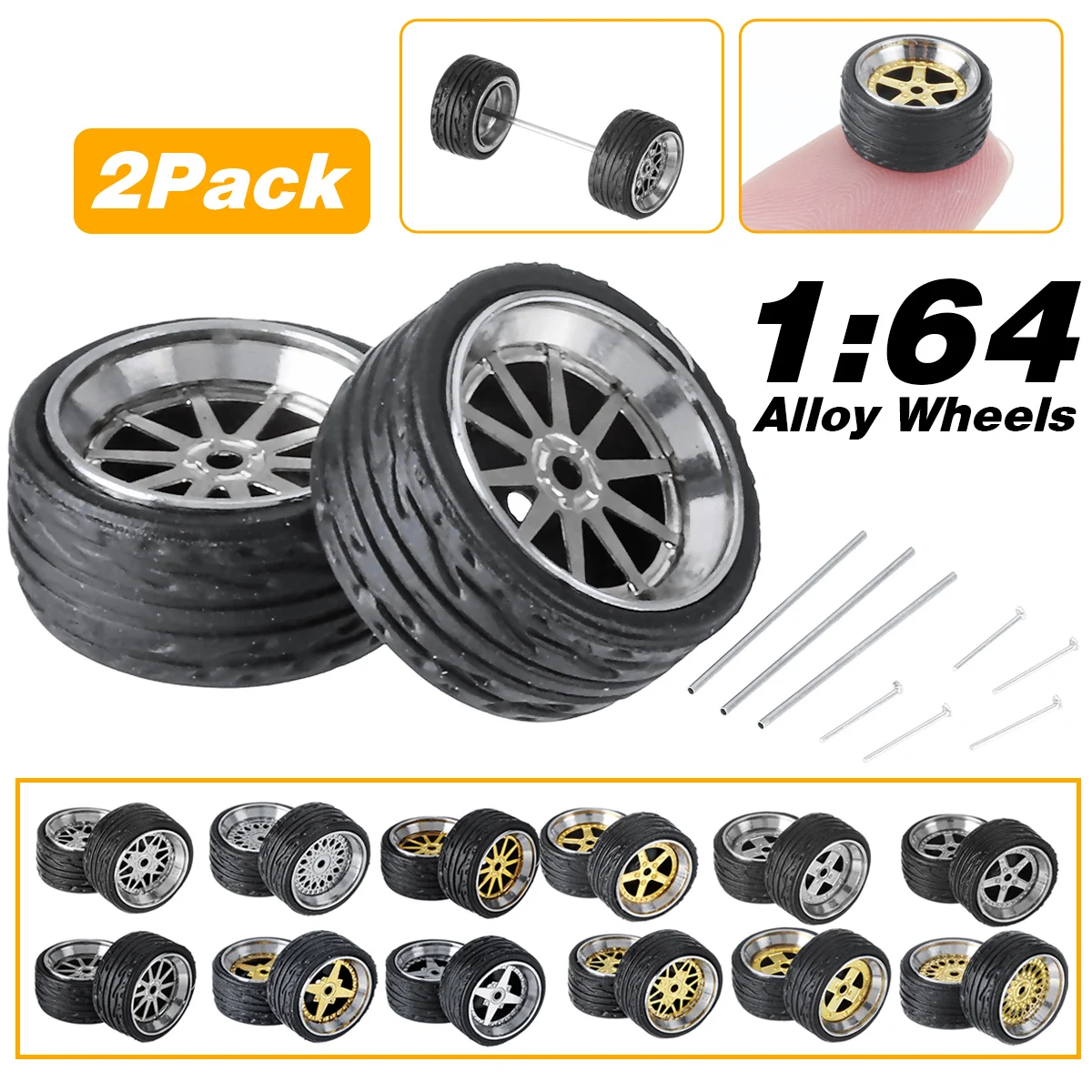 

1/2 Set 4pcs/set Alloy Wheels Tire Set Axles Vehicle Wheels Tire Modified Alloy Car Refit Wheels For 1/64 Vehicle Car Model