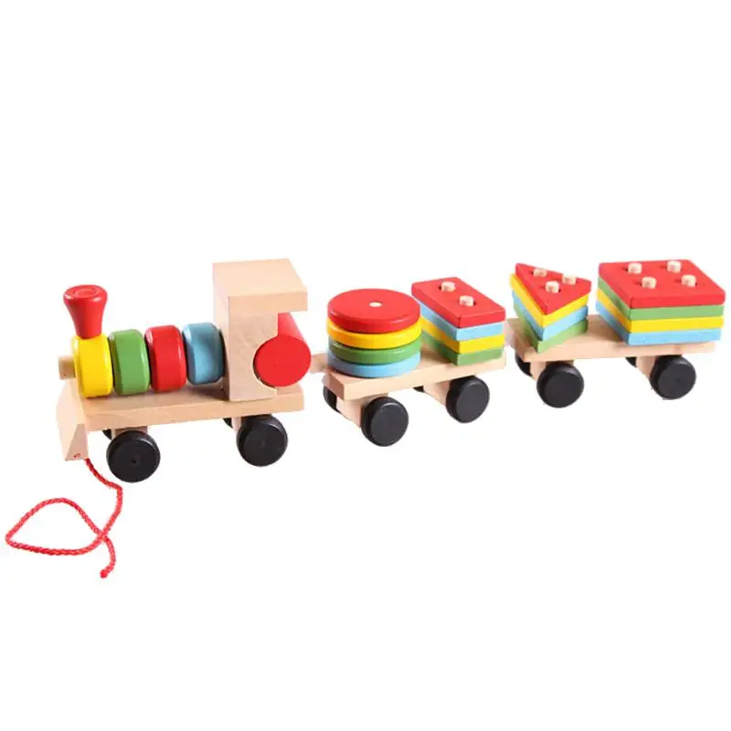 

Educational Kid Baby Wooden Solid Wood Stacking Train Toddler Building Block Montessori Learning Toys For Children Xmas Gift