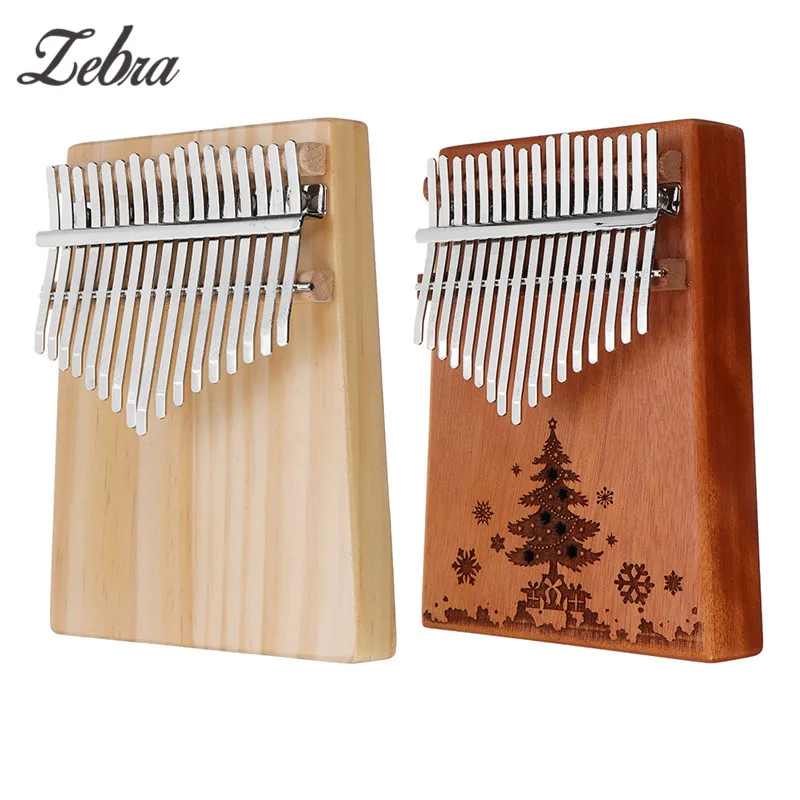 

Zebra 17 Keys Wood Kalimba Mahogany/Birch Thumb Piano Finger Percussion Tuning Hammer with Christmas Tree Pattern Finger Piano