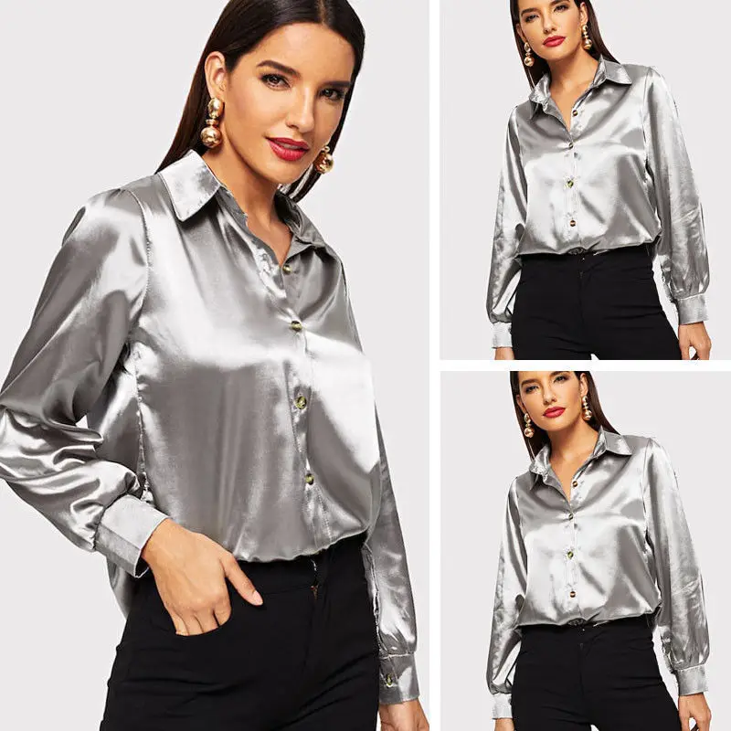 2019 جديد إمرأة السيدات الخامس الرقبة زر أسفل T قميص طويل الأكمام القطن عارضة المحملة قميص قمم Fshion ورق تي شيرت