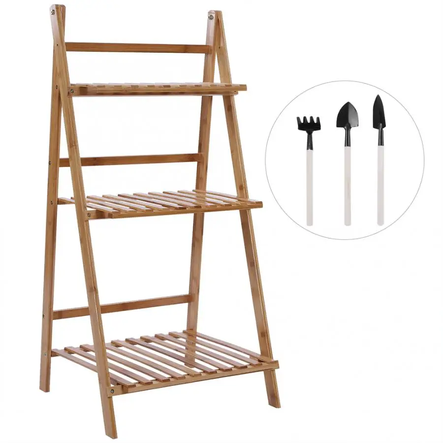 

Modern 3 Tier Bamboo Storage Balcony Fleshy Floor Rack Folding Flower Pot Stand Plants Shelf shelf for Flowers New