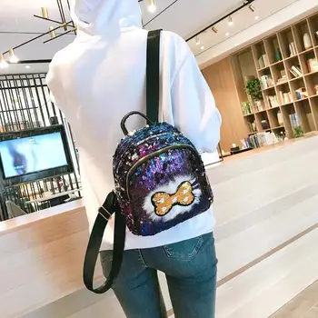 

Ladies Sequin Bowknot Backpack Women Glitter Backpack Small Travel Bags Teenage Girl Shoulder School Bag Rucksack Mochilas